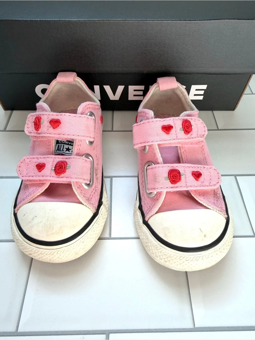 5🌹 Converse Toddler Chuck Taylor All Star Valentine's Day Easy On Pink Red Rose